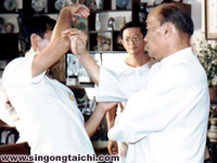 Huang does push hands with a student.